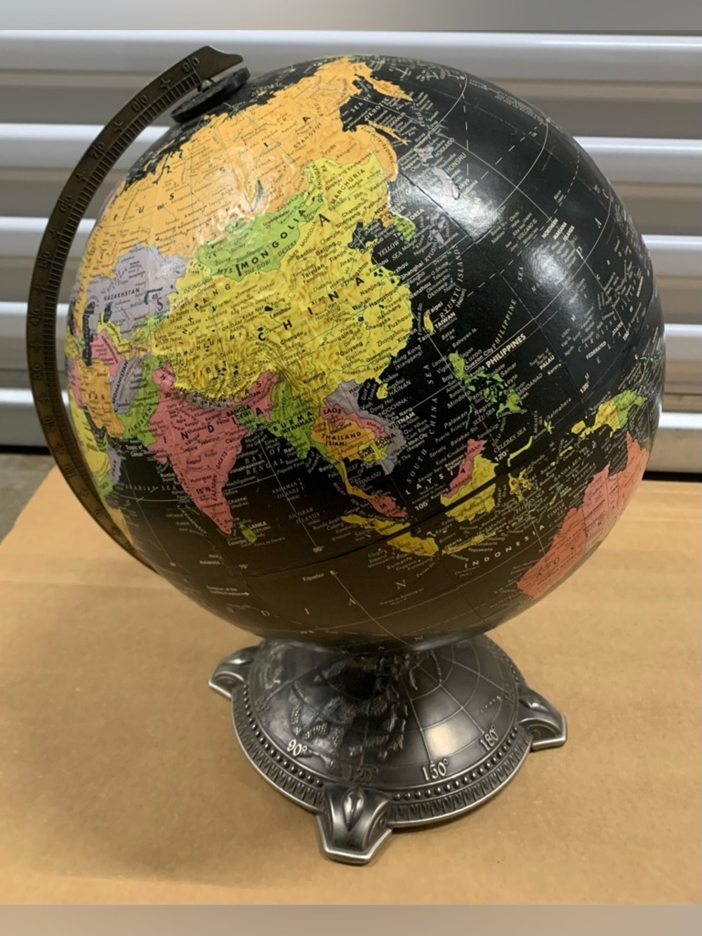 Decorative Black World Globe with Multicolor Map - Home Accent